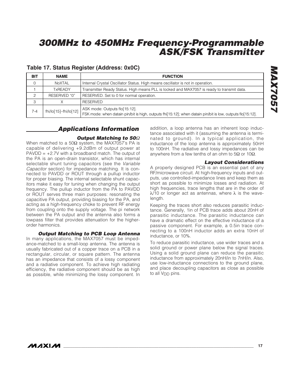 Applications information | Rainbow Electronics MAX7057 User Manual | Page 17 / 19