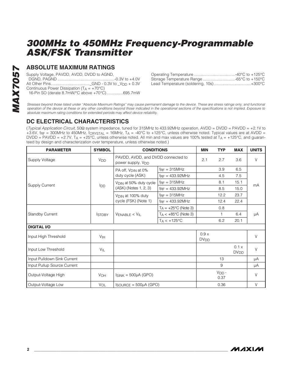Rainbow Electronics MAX7057 User Manual | Page 2 / 19