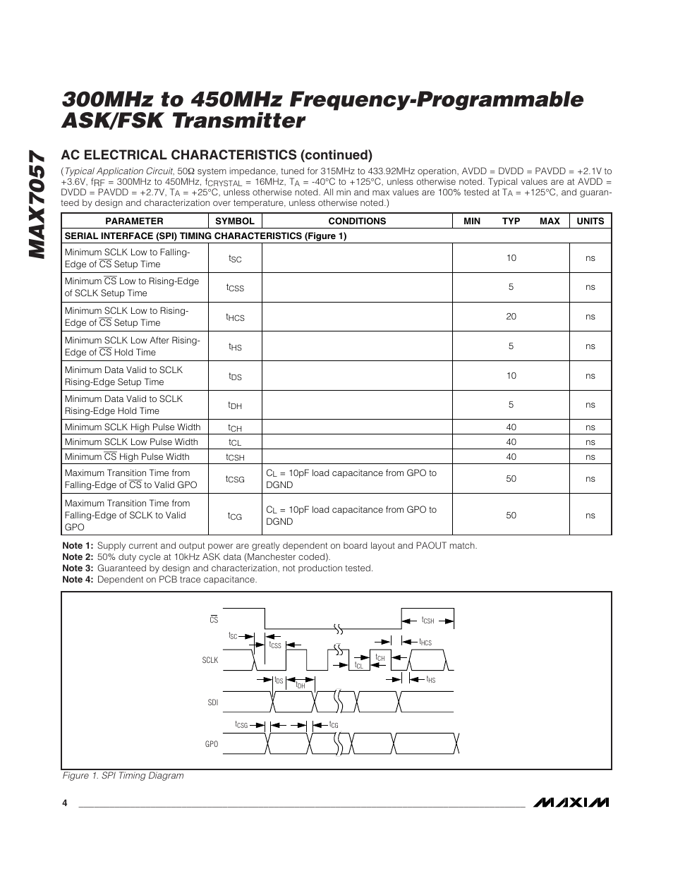 Ac electrical characteristics (continued) | Rainbow Electronics MAX7057 User Manual | Page 4 / 19