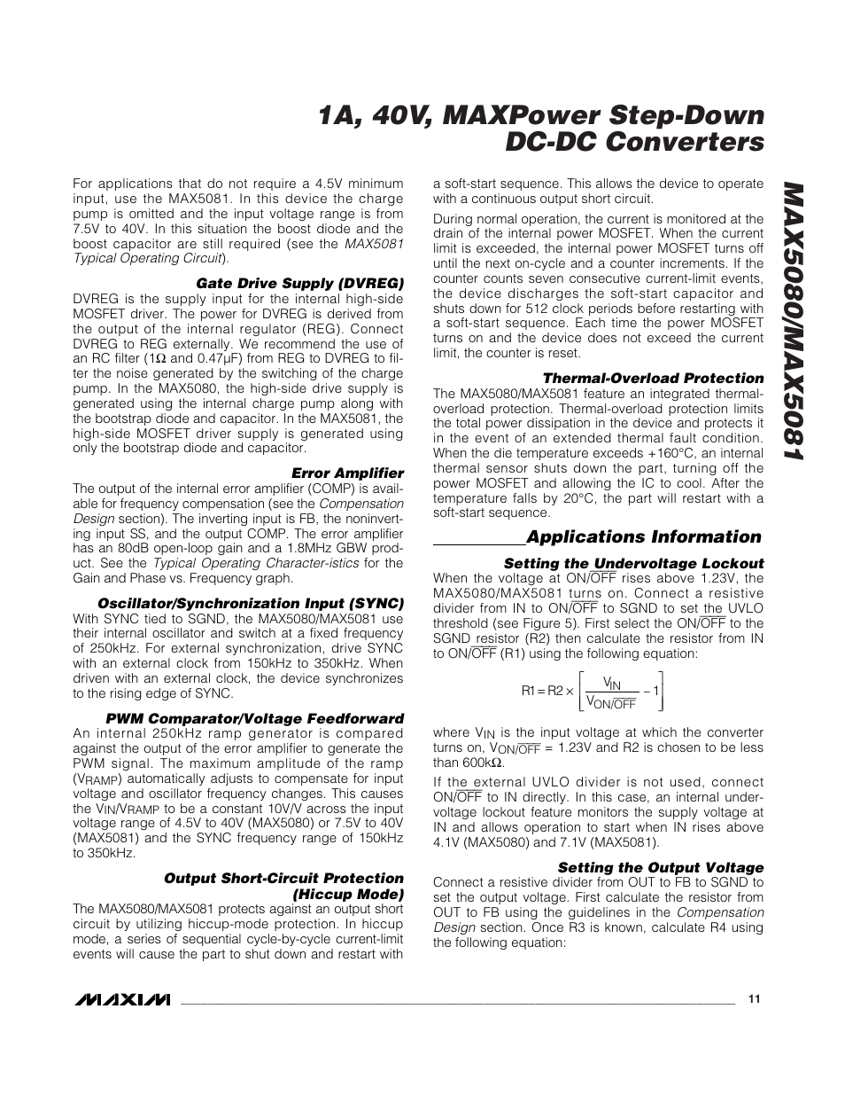 Applications information | Rainbow Electronics MAX5081 User Manual | Page 11 / 19