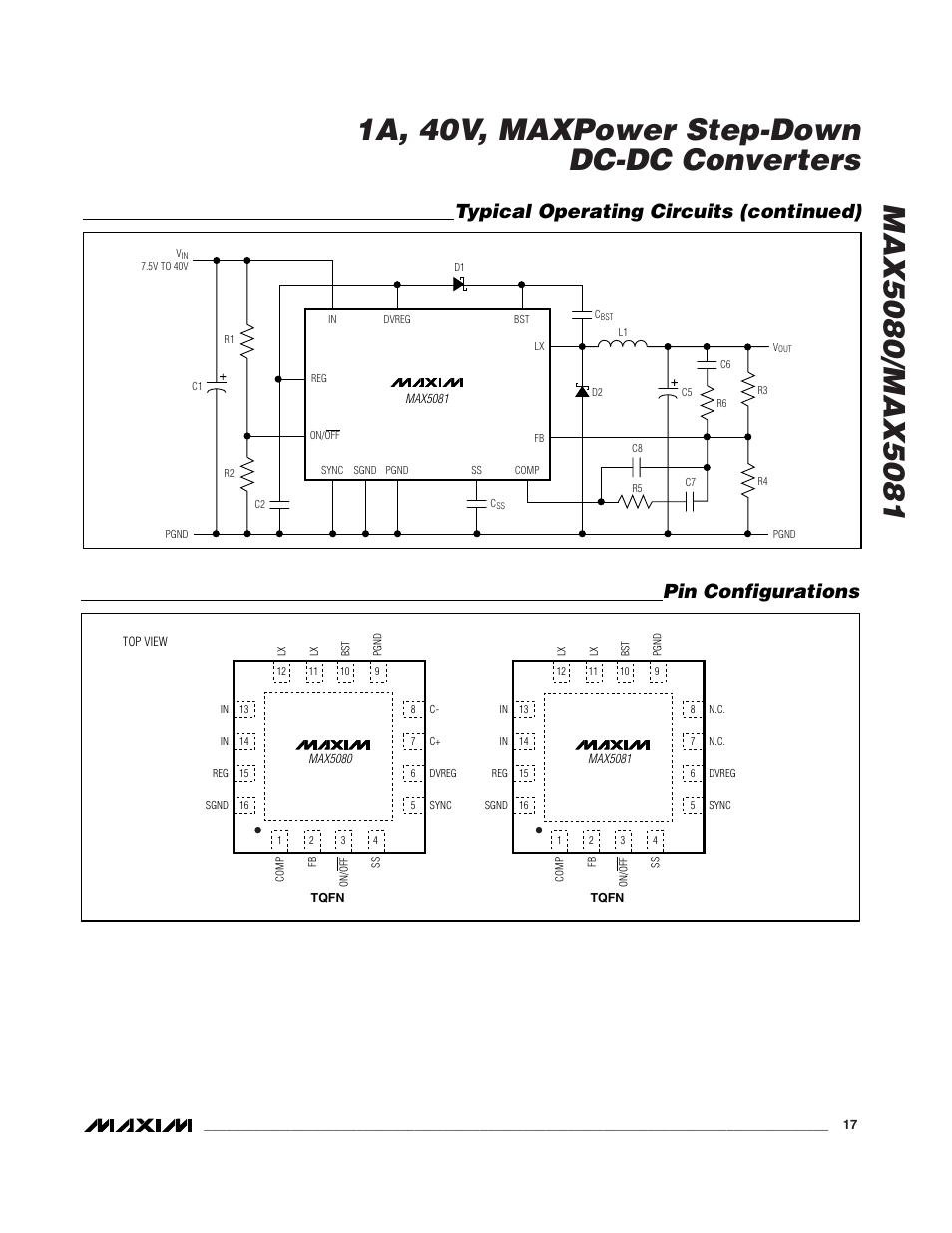 Pin configurations, Typical operating circuits (continued) | Rainbow Electronics MAX5081 User Manual | Page 17 / 19