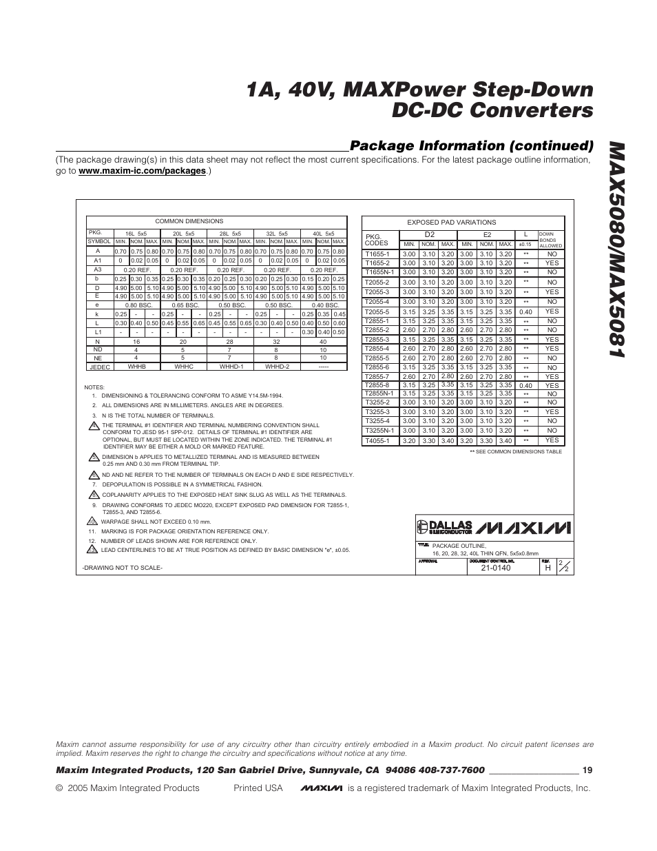 Package information (continued) | Rainbow Electronics MAX5081 User Manual | Page 19 / 19