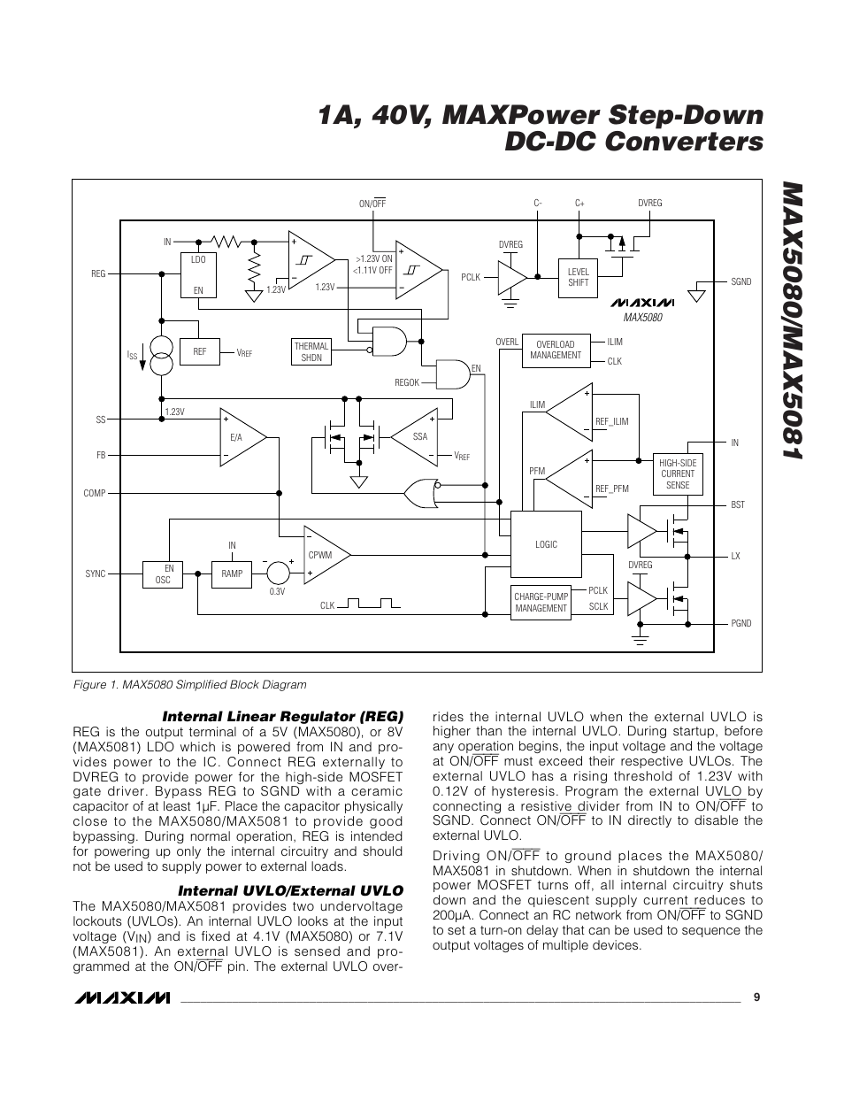 Internal linear regulator (reg), Internal uvlo/external uvlo | Rainbow Electronics MAX5081 User Manual | Page 9 / 19