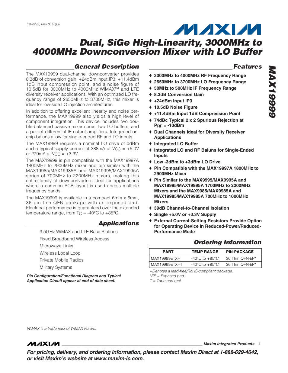 Rainbow Electronics MAX19999 User Manual | 19 pages