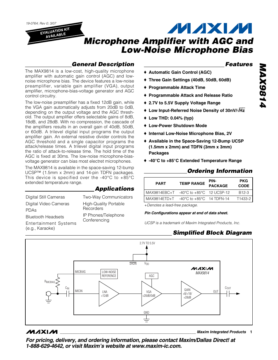 Rainbow Electronics MAX9814 User Manual | 14 pages