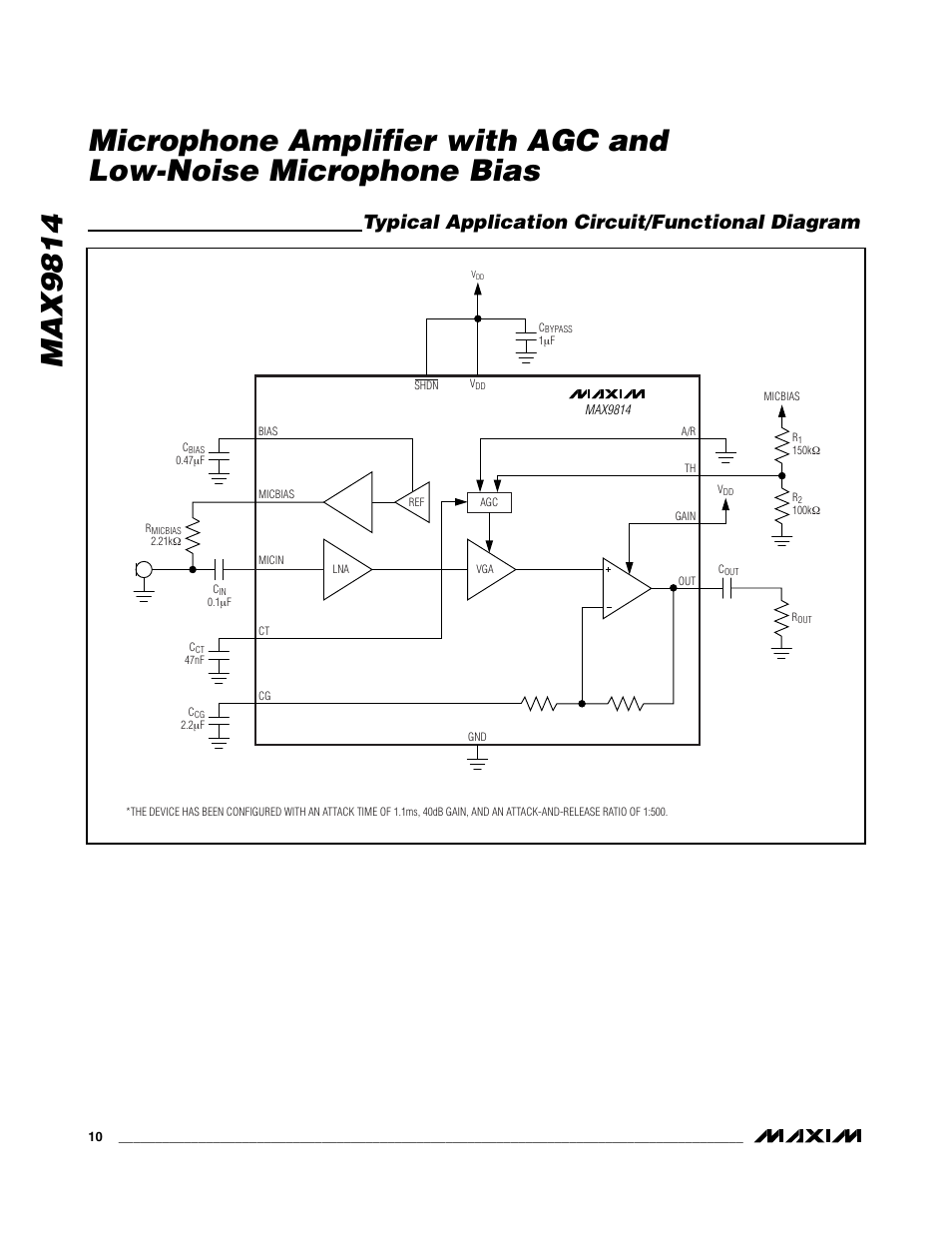 Typical application circuit/functional diagram | Rainbow Electronics MAX9814 User Manual | Page 10 / 14