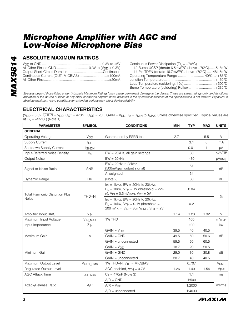 Rainbow Electronics MAX9814 User Manual | Page 2 / 14