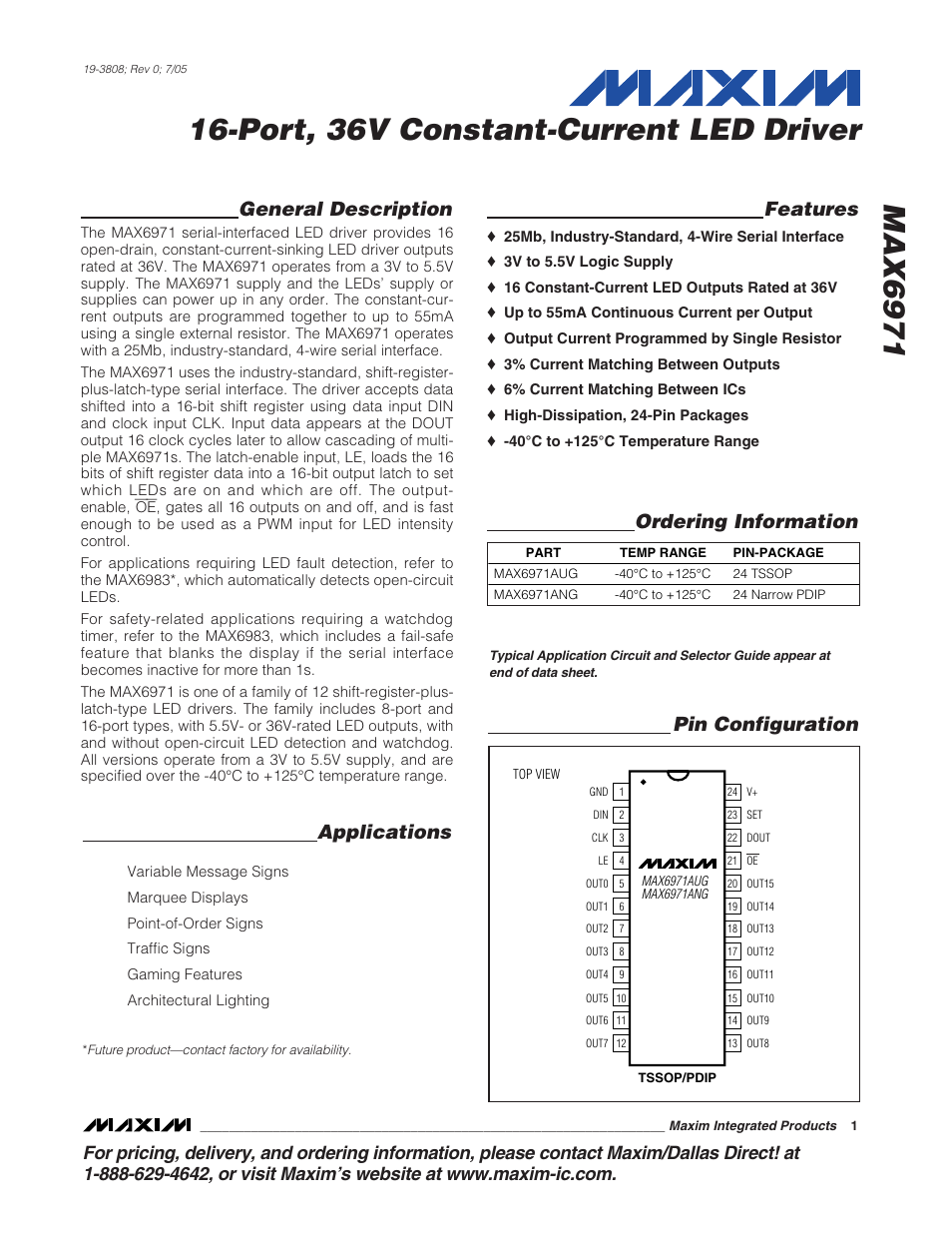 Rainbow Electronics MAX6971 User Manual | 12 pages
