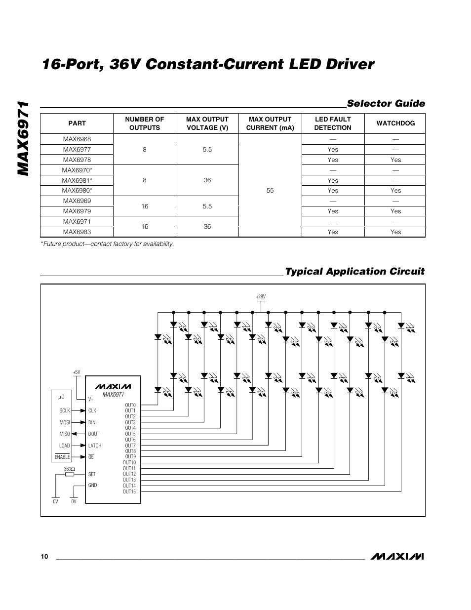 Typical application circuit selector guide | Rainbow Electronics MAX6971 User Manual | Page 10 / 12