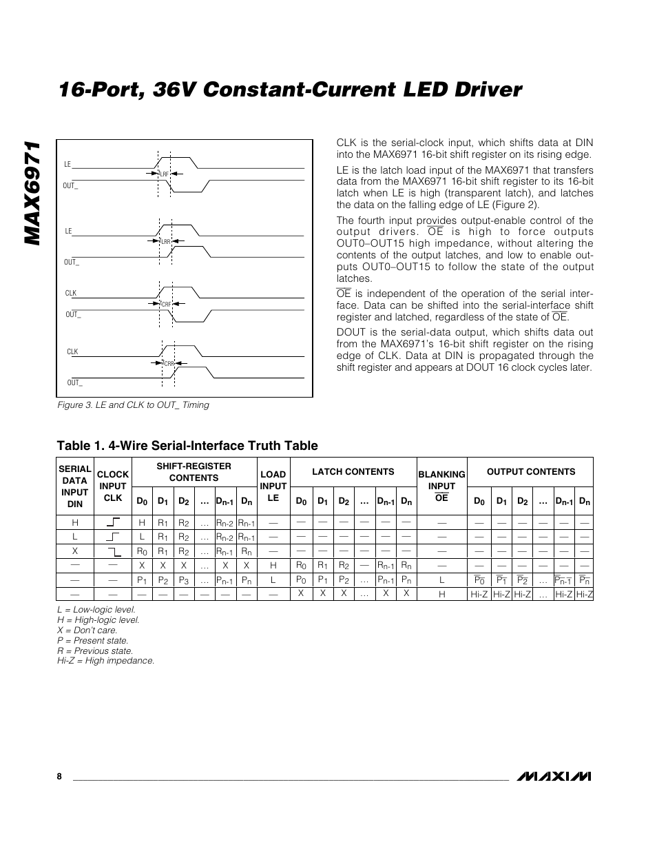 Table 1. 4-wire serial-interface truth table | Rainbow Electronics MAX6971 User Manual | Page 8 / 12
