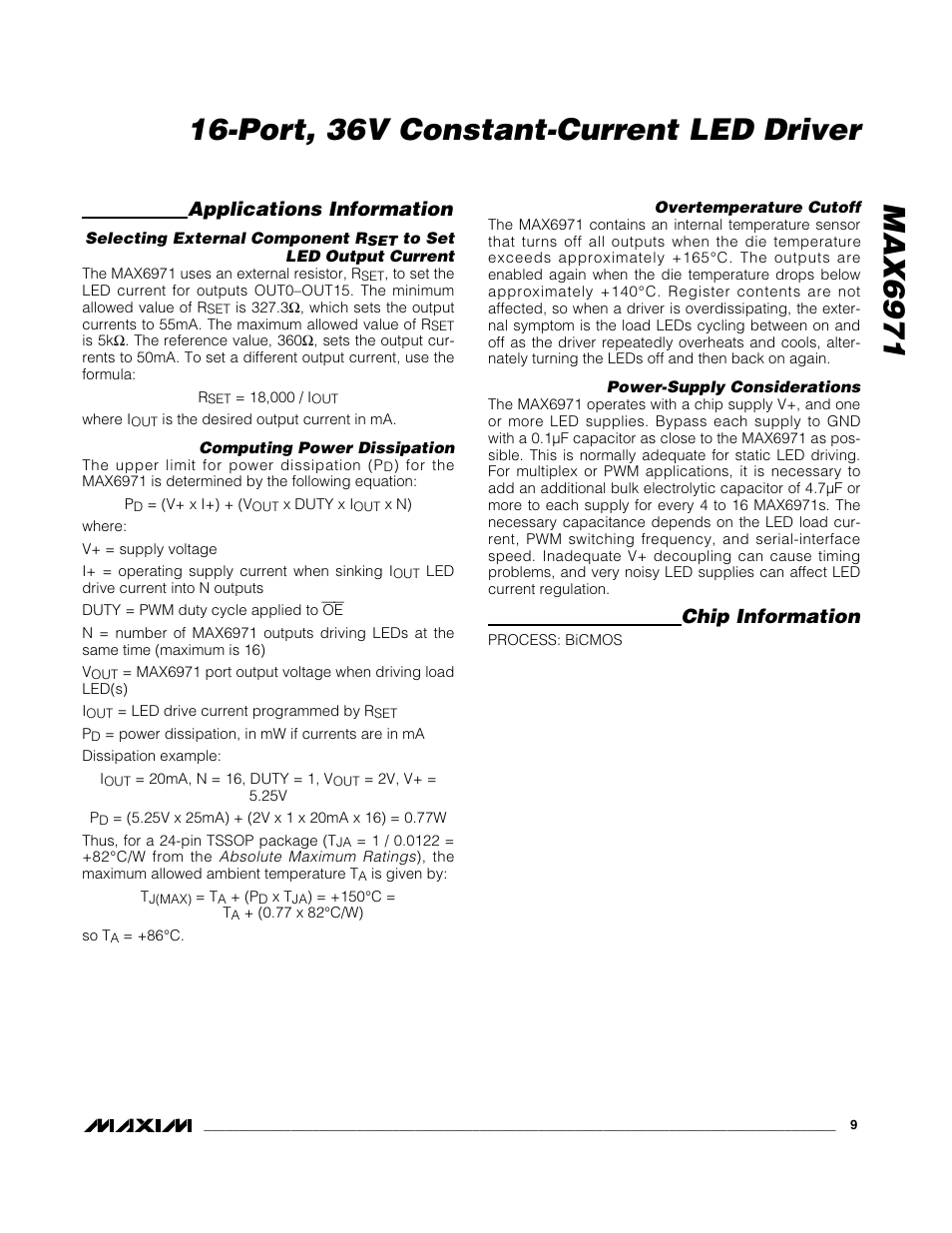 Applications information, Chip information | Rainbow Electronics MAX6971 User Manual | Page 9 / 12
