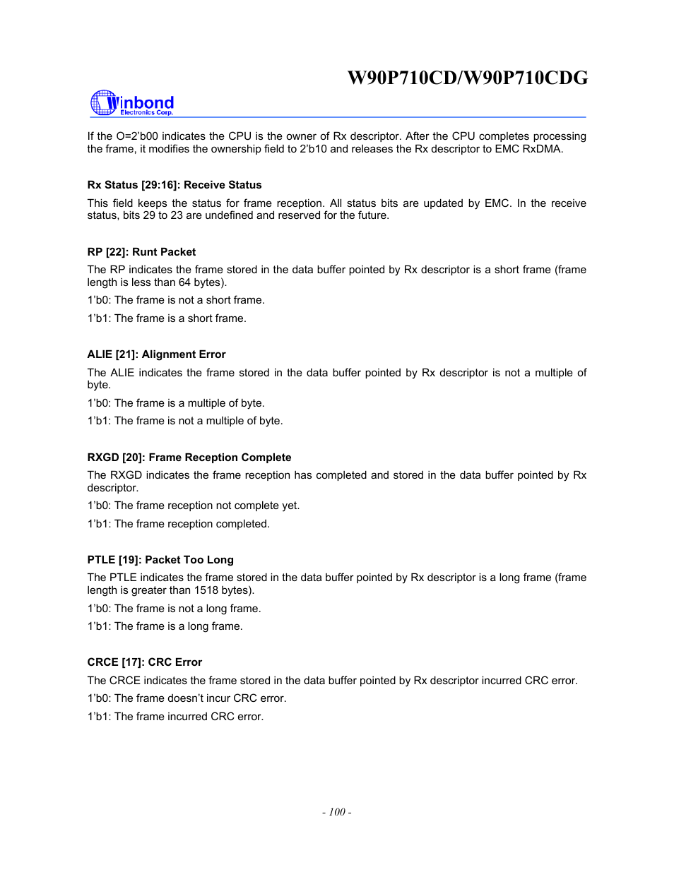 Rainbow Electronics W90P710CDG User Manual | Page 100 / 552