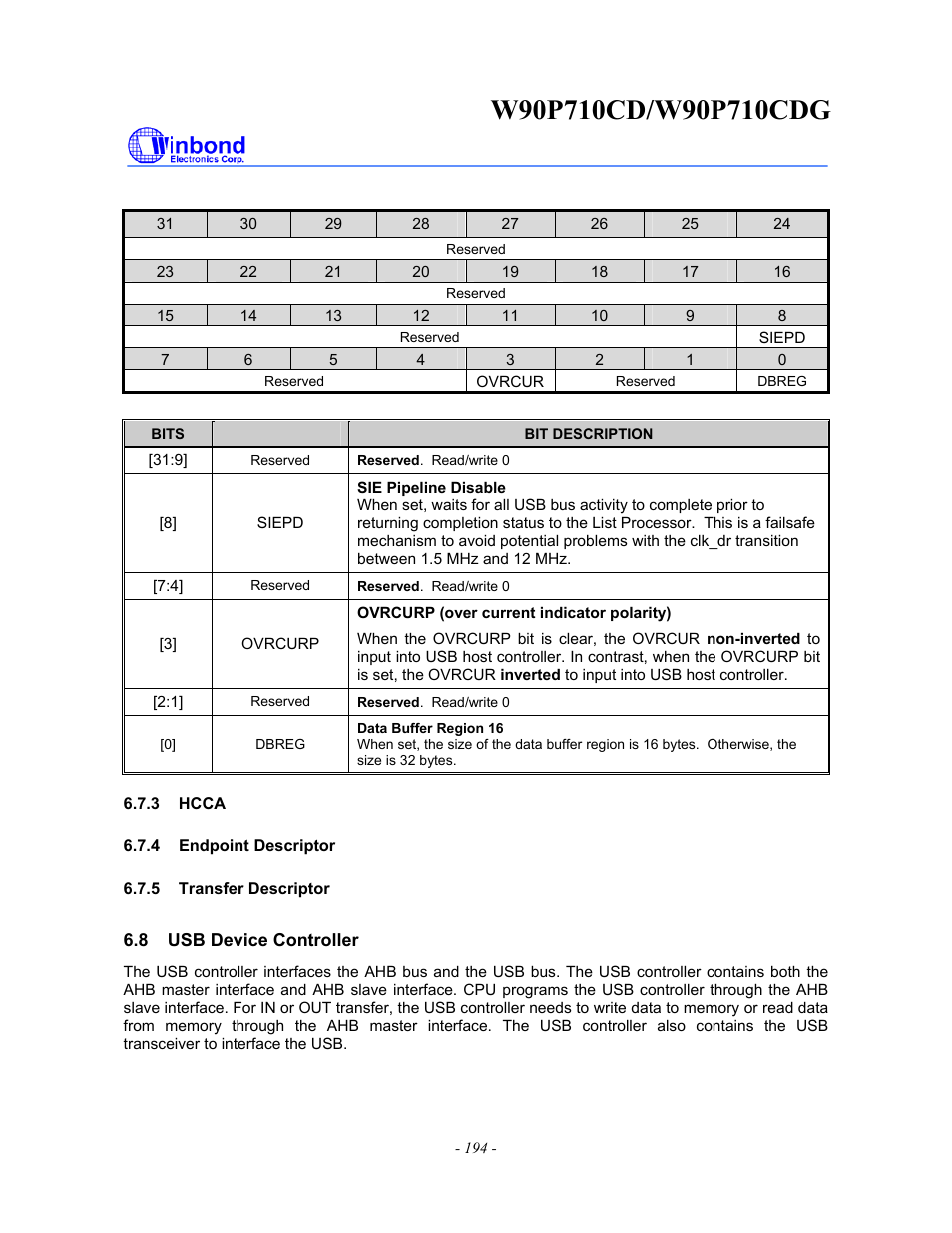 Rainbow Electronics W90P710CDG User Manual | Page 194 / 552