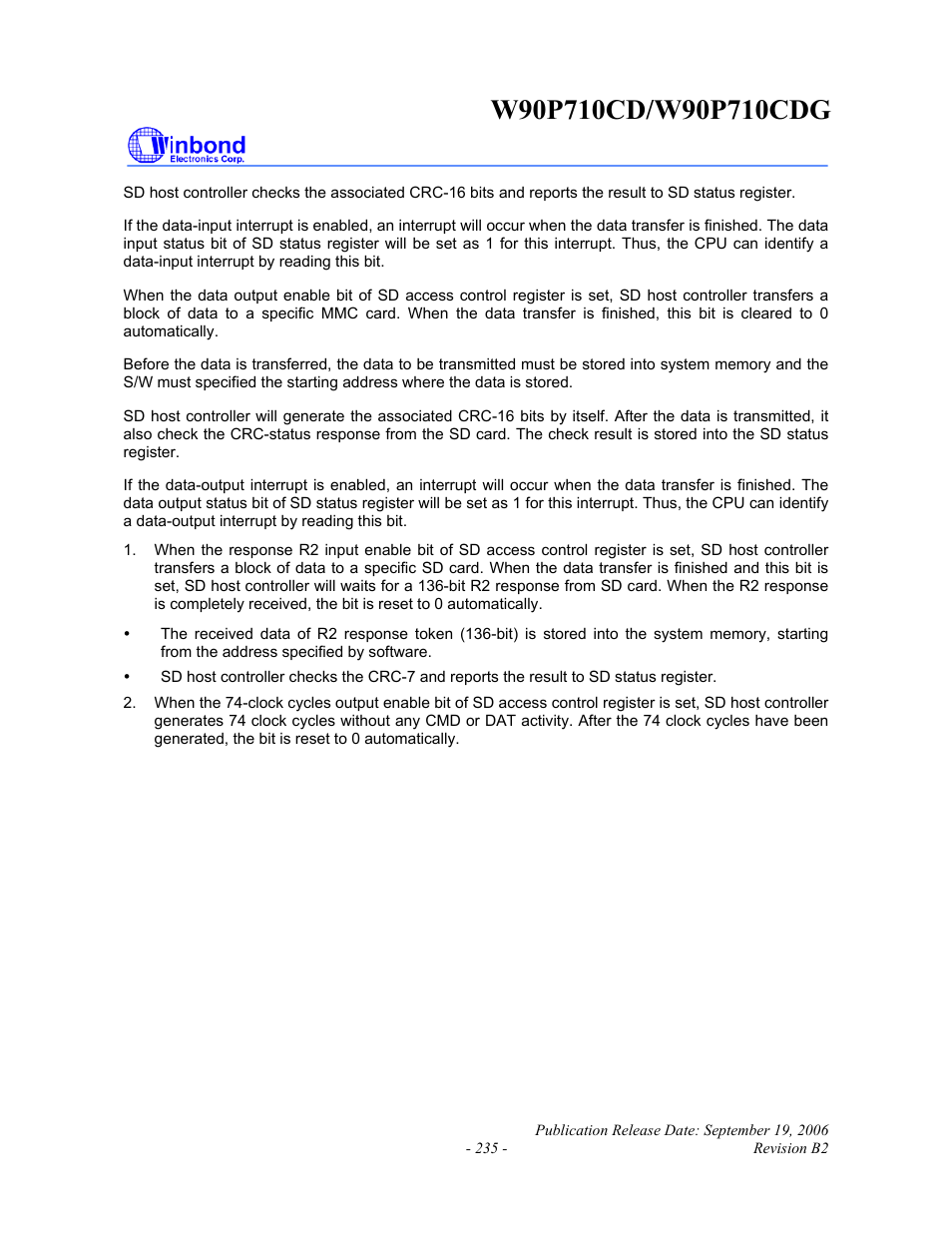 Rainbow Electronics W90P710CDG User Manual | Page 235 / 552