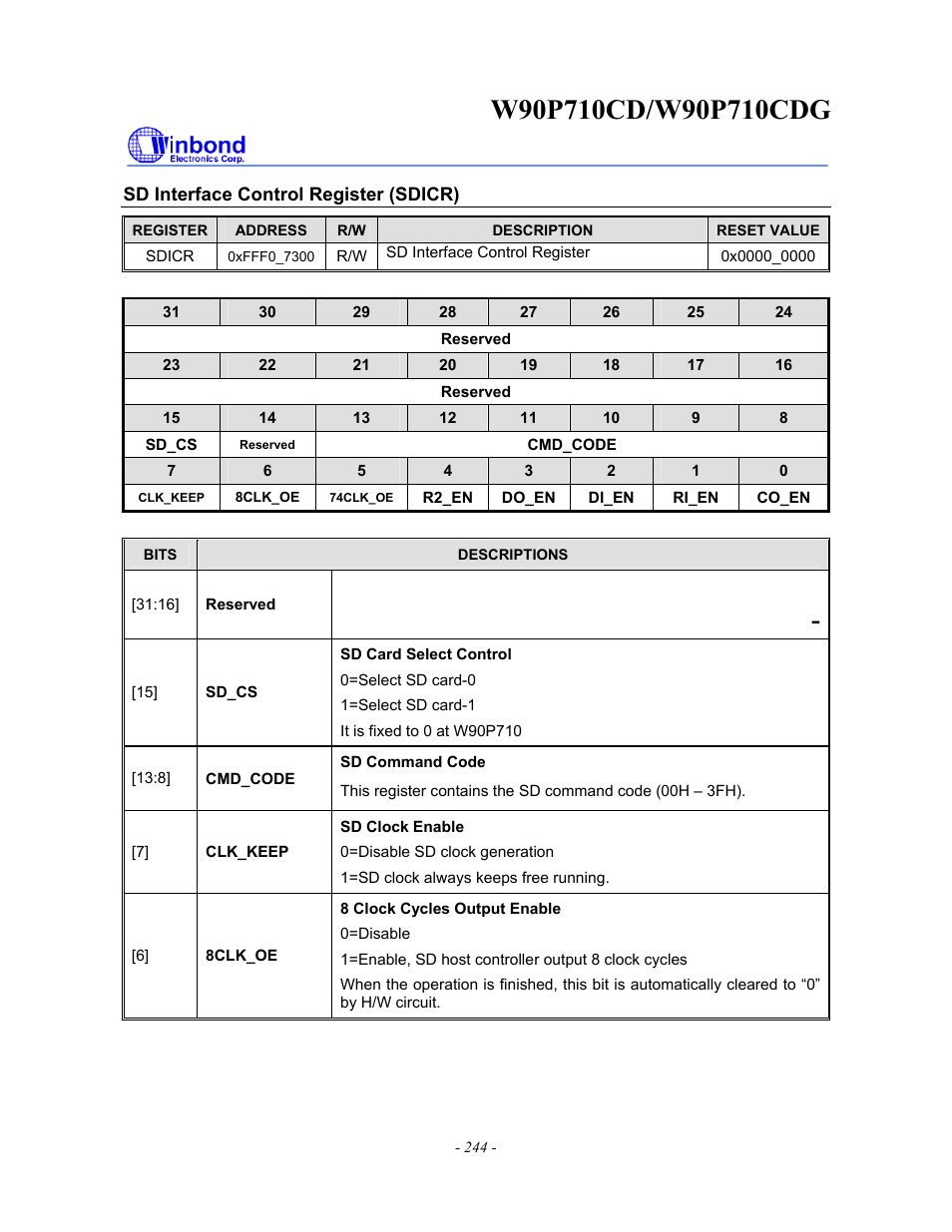 Rainbow Electronics W90P710CDG User Manual | Page 244 / 552