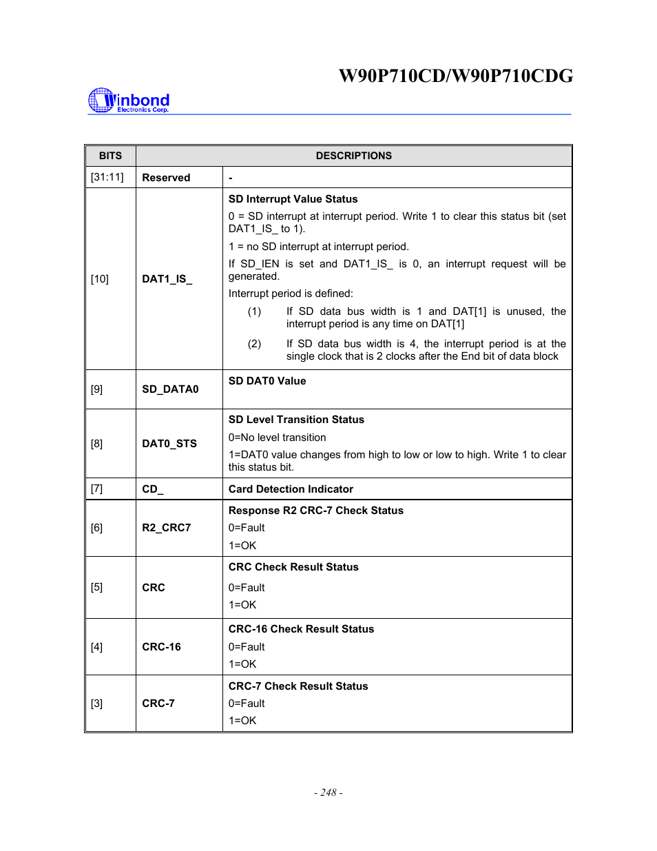 Rainbow Electronics W90P710CDG User Manual | Page 248 / 552