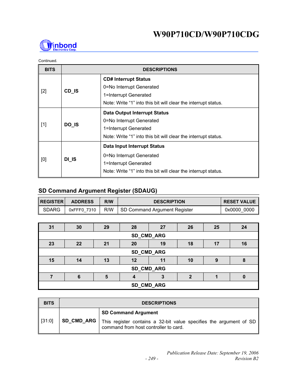 Rainbow Electronics W90P710CDG User Manual | Page 249 / 552