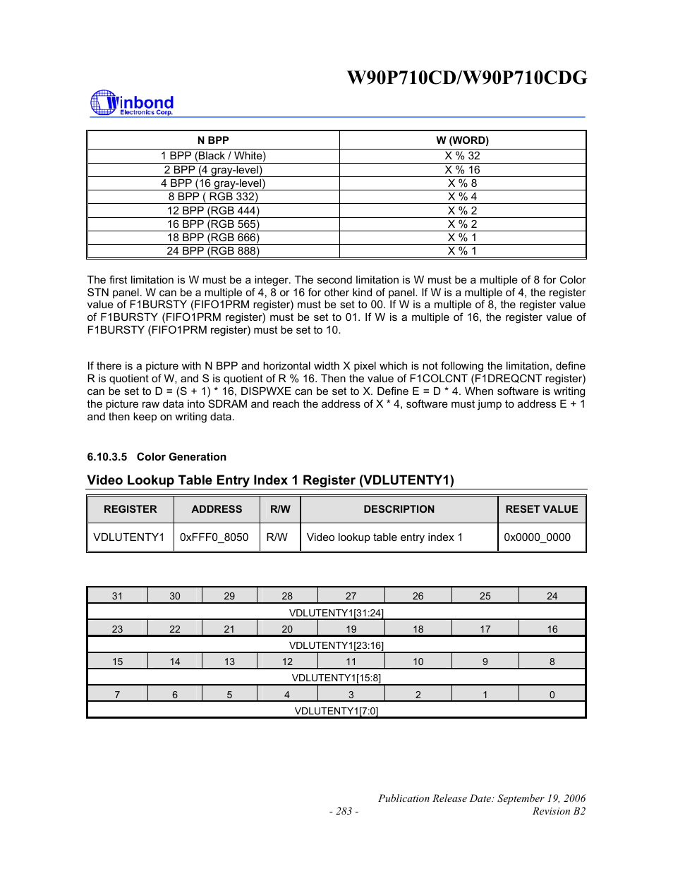 Rainbow Electronics W90P710CDG User Manual | Page 283 / 552