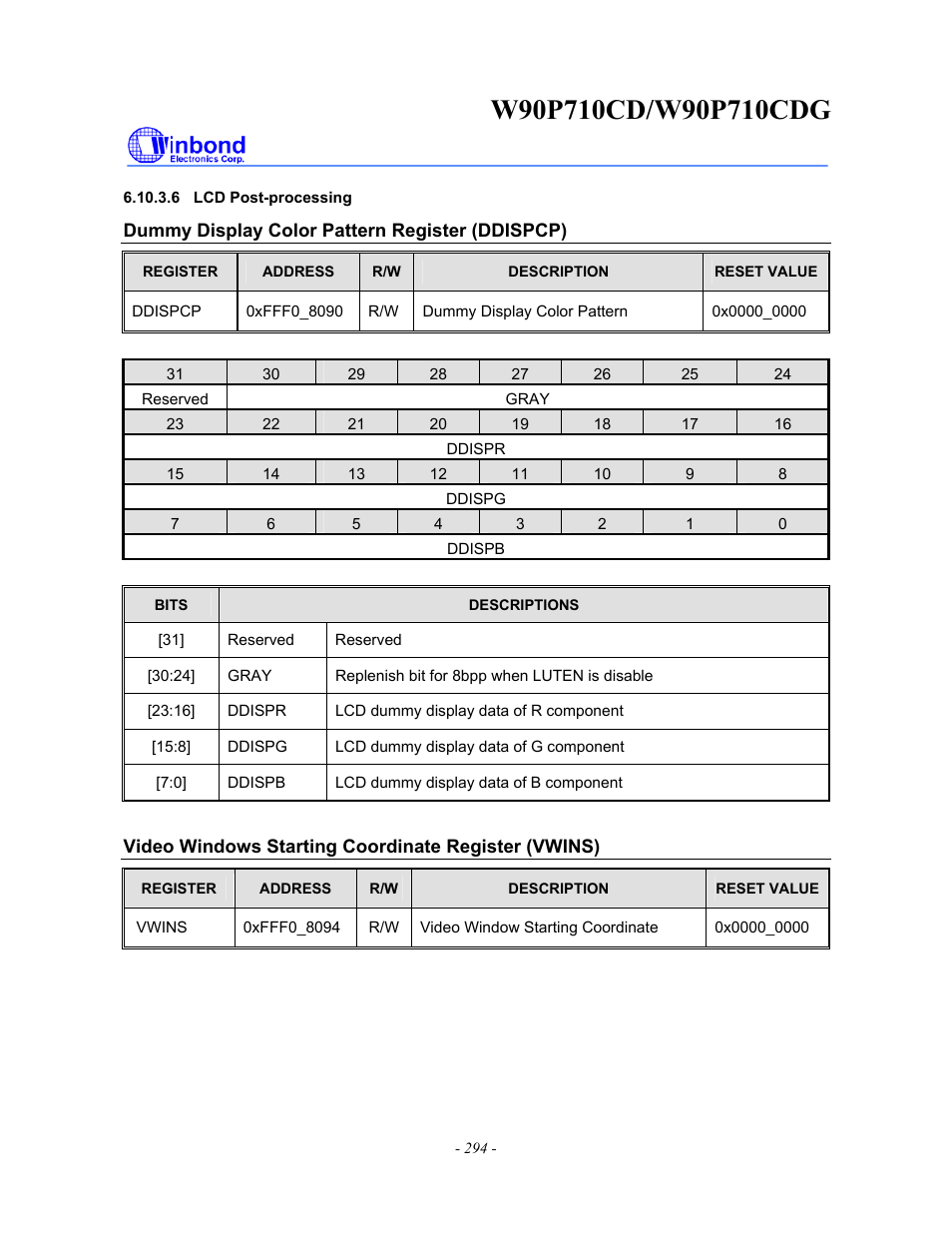 Rainbow Electronics W90P710CDG User Manual | Page 294 / 552