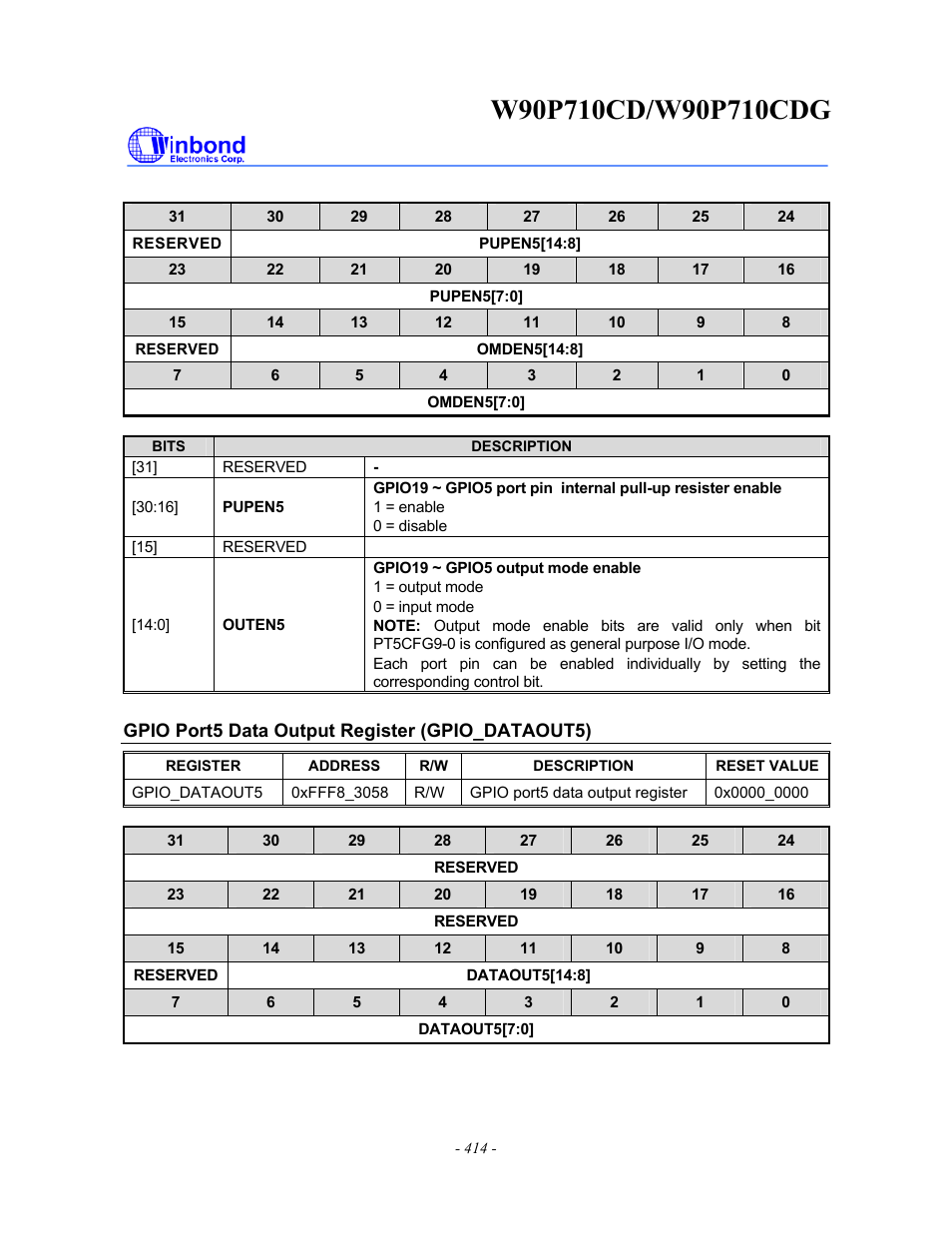 Rainbow Electronics W90P710CDG User Manual | Page 414 / 552