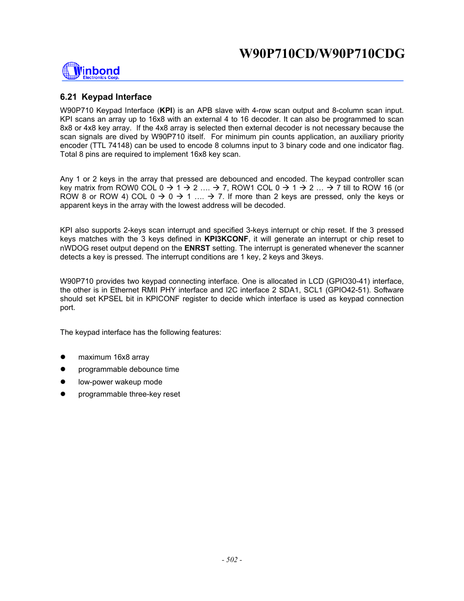 Rainbow Electronics W90P710CDG User Manual | Page 501 / 552