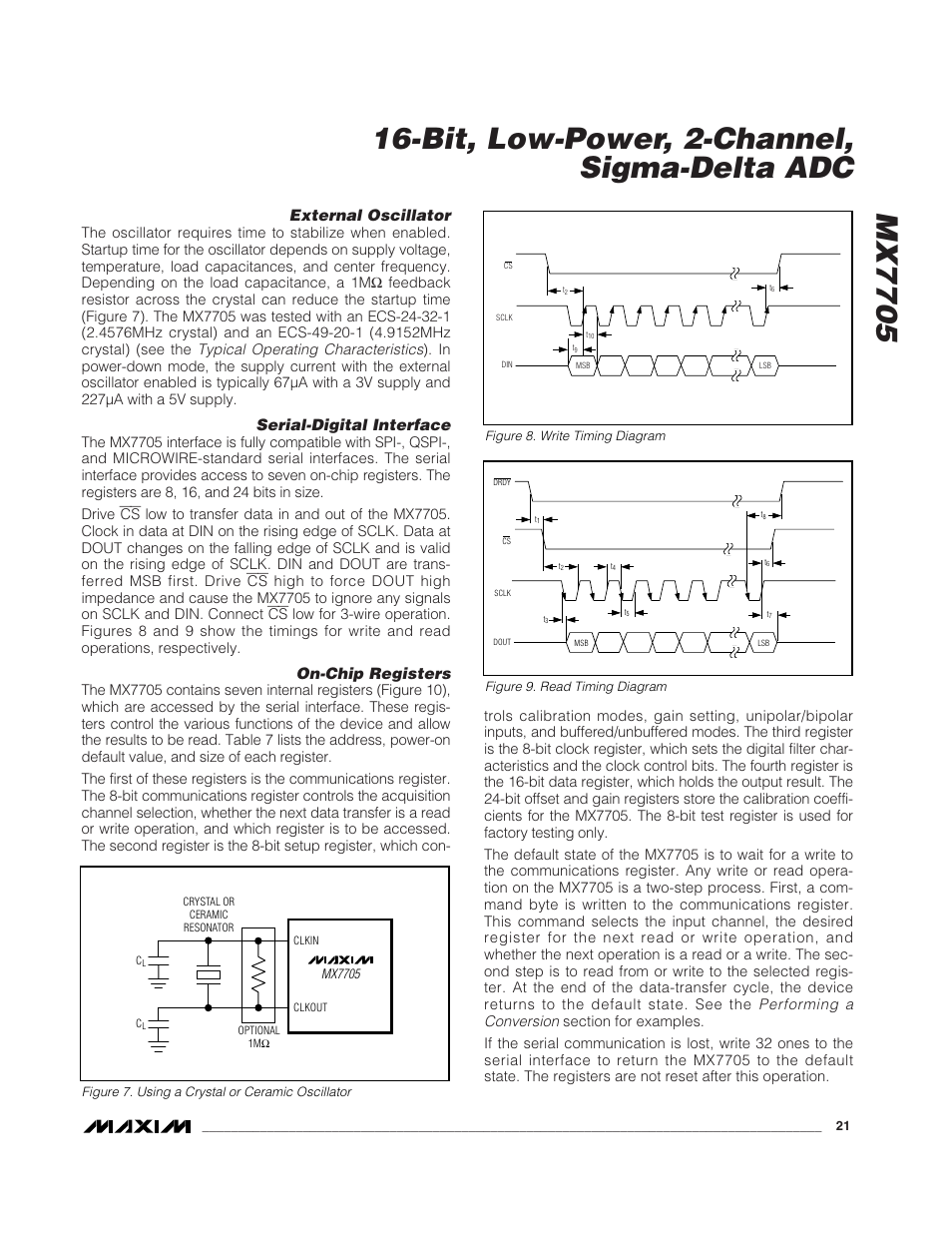 External oscillator, Serial-digital interface, On-chip registers | Rainbow Electronics MX7705 User Manual | Page 21 / 34