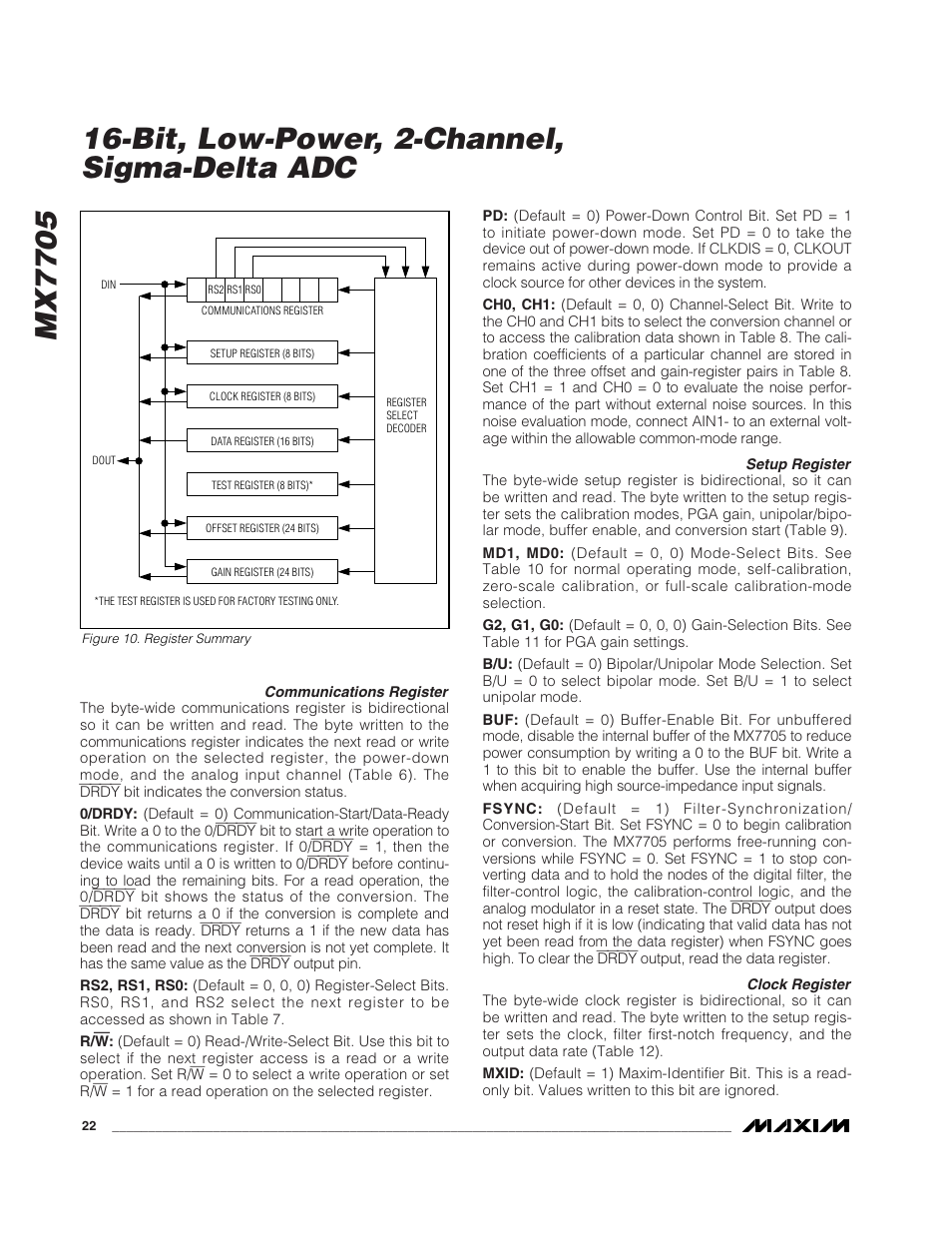 Mx7705, Bit, low-power, 2-channel, sigma-delta adc | Rainbow Electronics MX7705 User Manual | Page 22 / 34