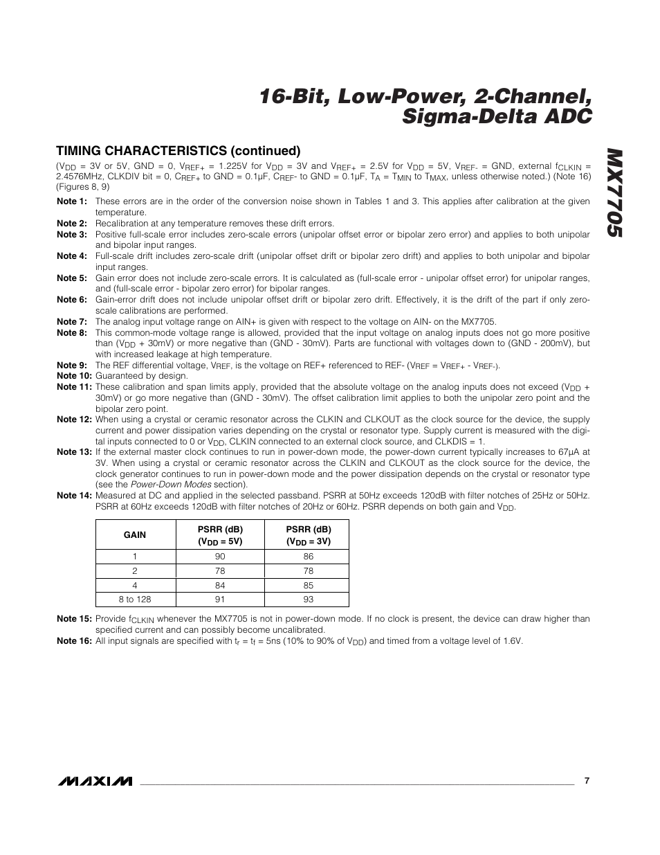Timing characteristics (continued) | Rainbow Electronics MX7705 User Manual | Page 7 / 34