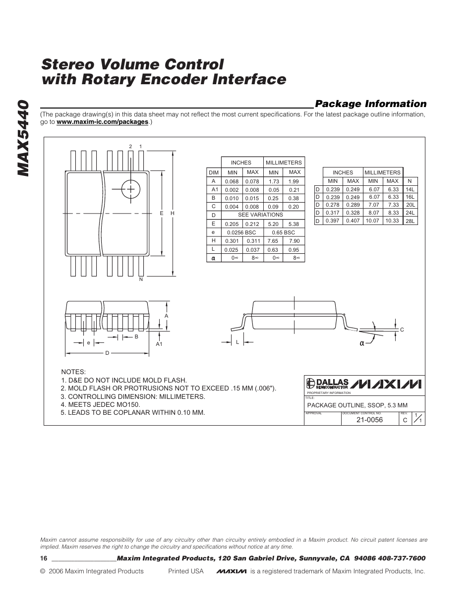 Package information | Rainbow Electronics MAX5440 User Manual | Page 16 / 16