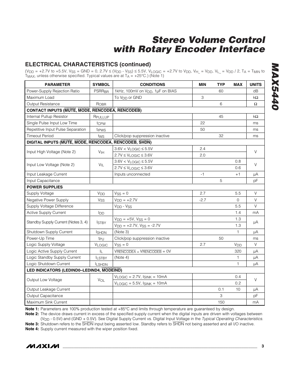 Electrical characteristics (continued) | Rainbow Electronics MAX5440 User Manual | Page 3 / 16