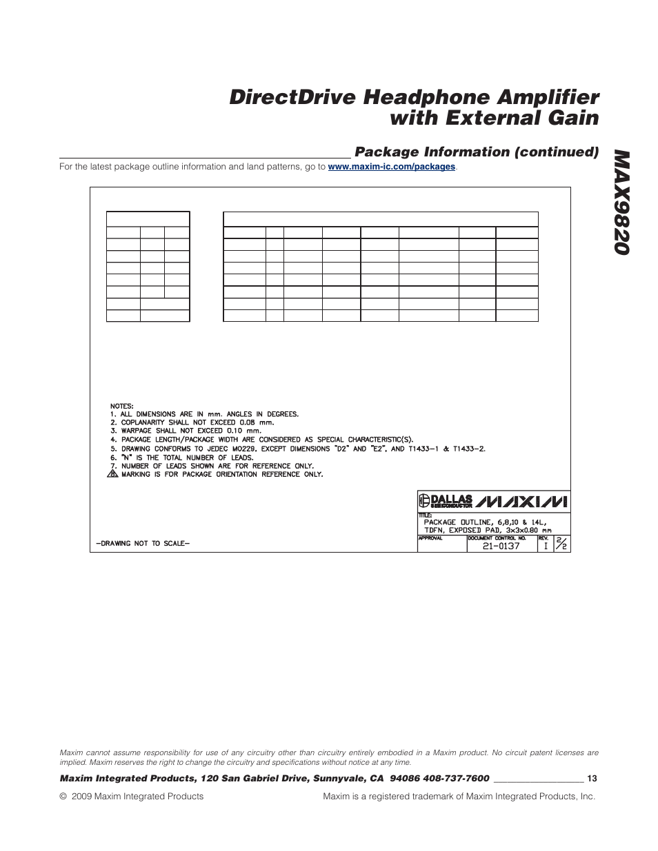 Package information (continued) | Rainbow Electronics MAX9820 User Manual | Page 13 / 13