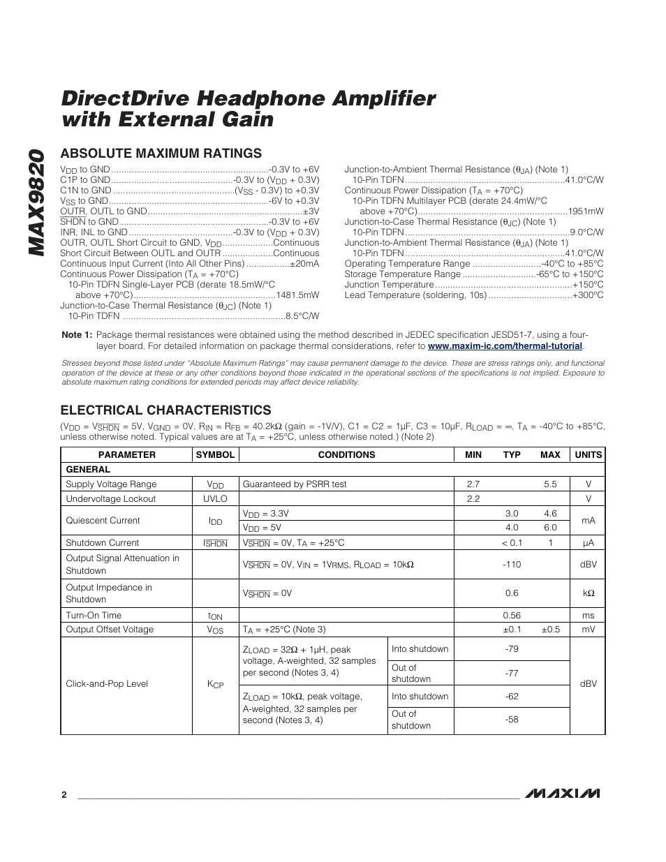 Rainbow Electronics MAX9820 User Manual | Page 2 / 13