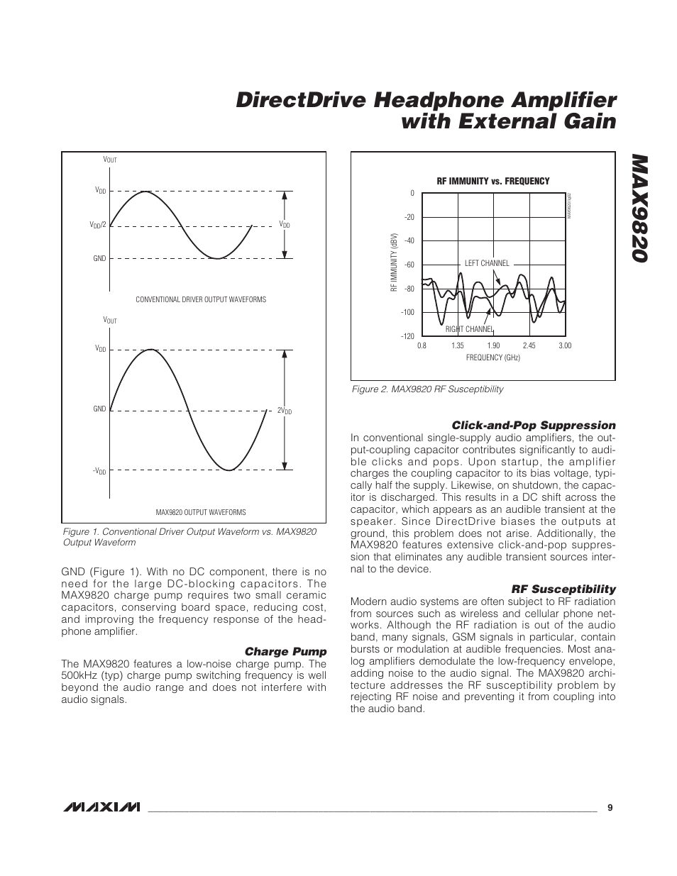 Charge pump, Click-and-pop suppression, Rf susceptibility | Rainbow Electronics MAX9820 User Manual | Page 9 / 13