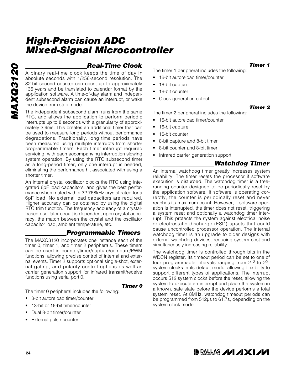 Maxq3120, High-precision adc mixed-signal microcontroller, Real-time clock | Programmable timers, Watchdog timer | Rainbow Electronics MAXQ3120 User Manual | Page 24 / 33