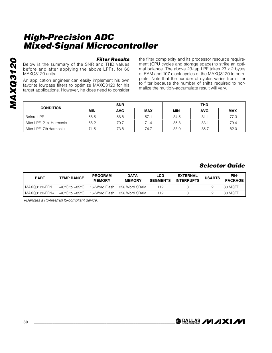 Maxq3120, High-precision adc mixed-signal microcontroller, Selector guide | Rainbow Electronics MAXQ3120 User Manual | Page 30 / 33