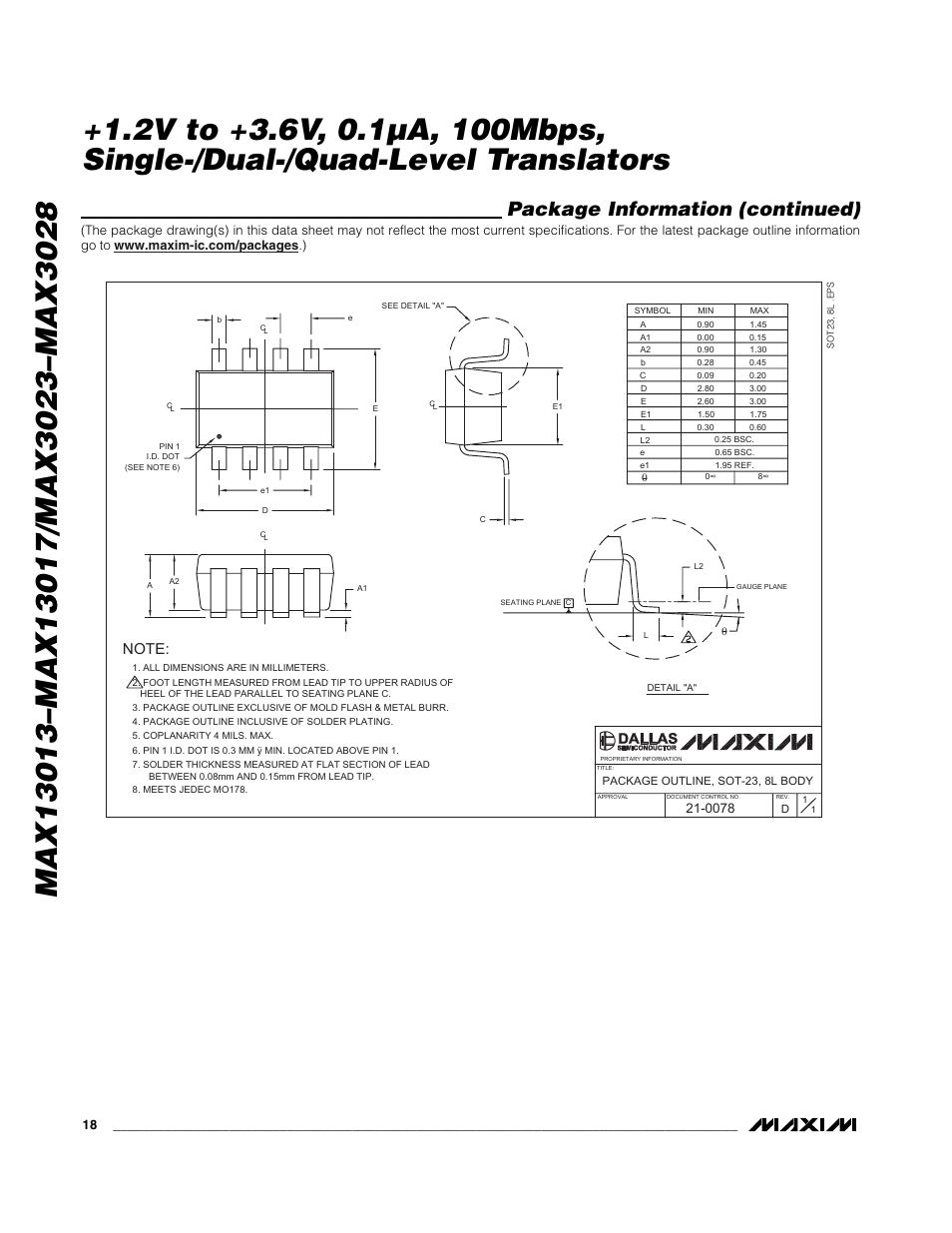 Package information (continued) | Rainbow Electronics MAX3028 User Manual | Page 18 / 21