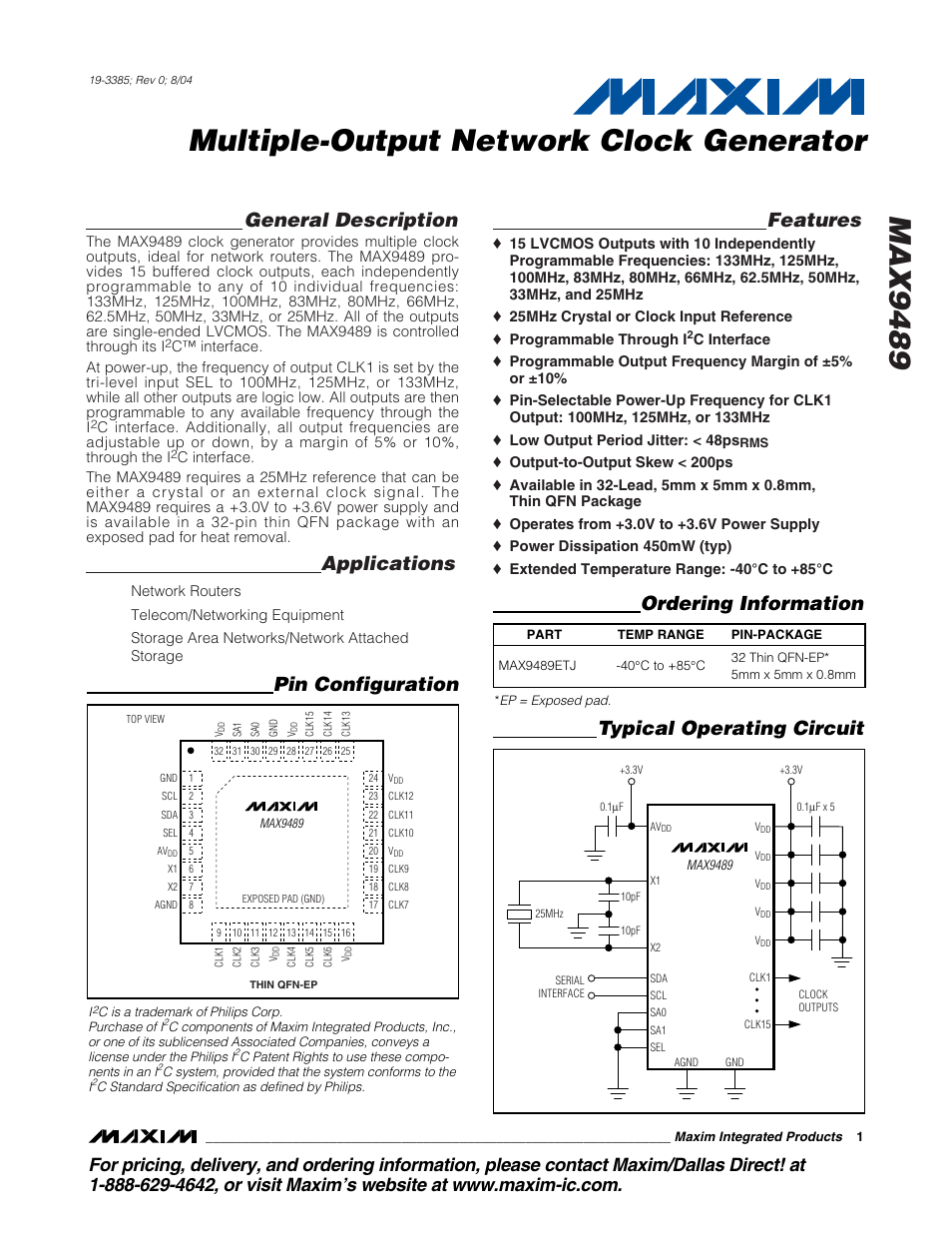Rainbow Electronics MAX9489 User Manual | 11 pages