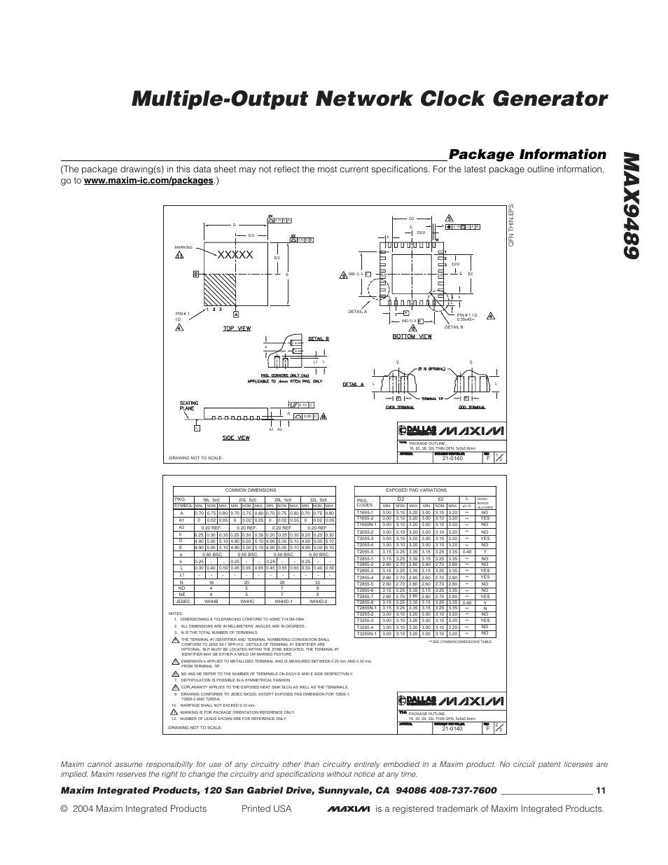 Max9489 multiple-output network clock generator, Package information | Rainbow Electronics MAX9489 User Manual | Page 11 / 11