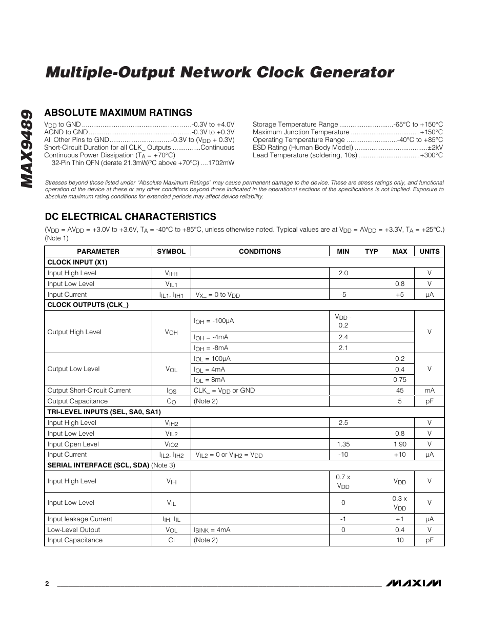 Max9489 multiple-output network clock generator | Rainbow Electronics MAX9489 User Manual | Page 2 / 11