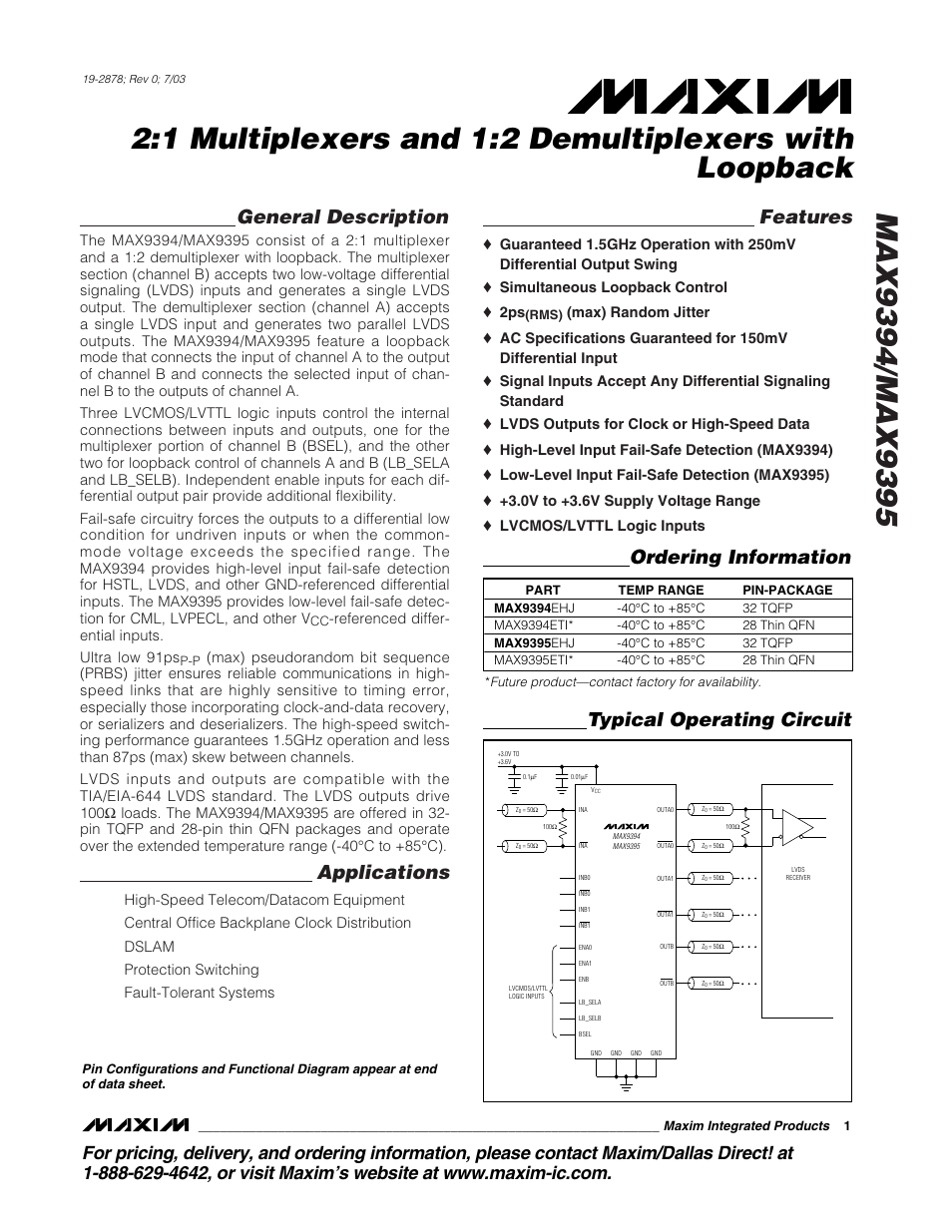 Rainbow Electronics MAX9395 User Manual | 13 pages