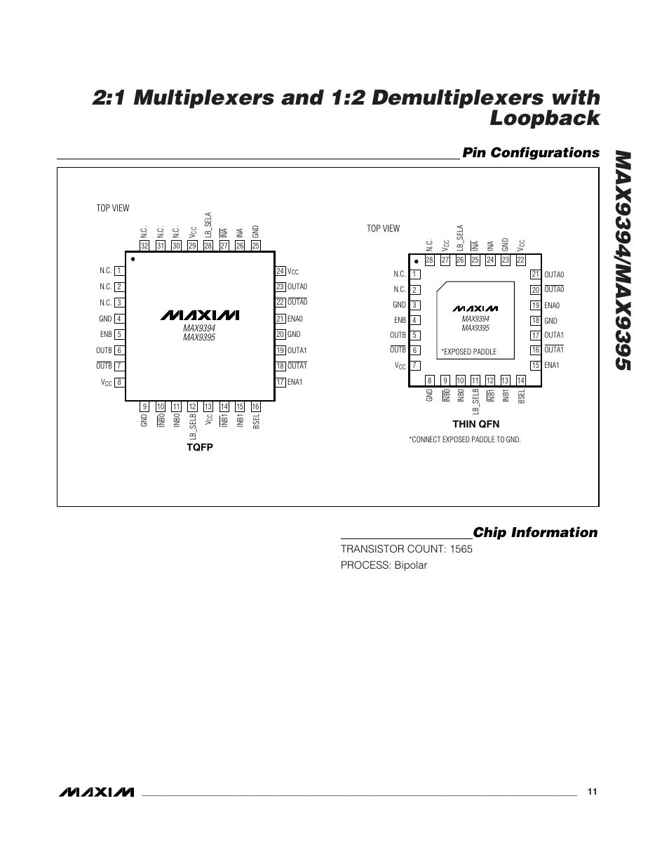 Pin configurations chip information | Rainbow Electronics MAX9395 User Manual | Page 11 / 13