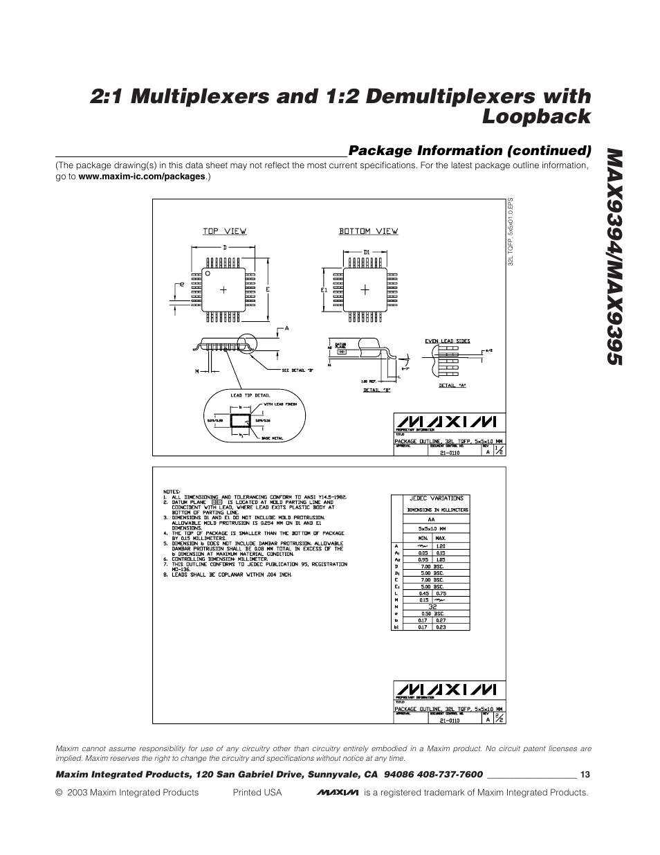 Rainbow Electronics MAX9395 User Manual | Page 13 / 13