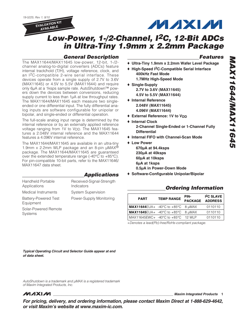 Rainbow Electronics MAX11645 User Manual | 22 pages