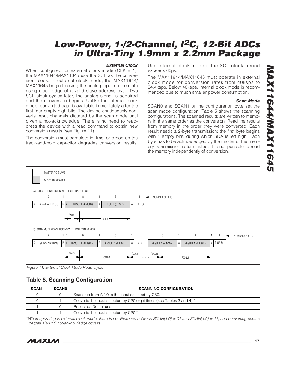 Table 5. scanning configuration | Rainbow Electronics MAX11645 User Manual | Page 17 / 22