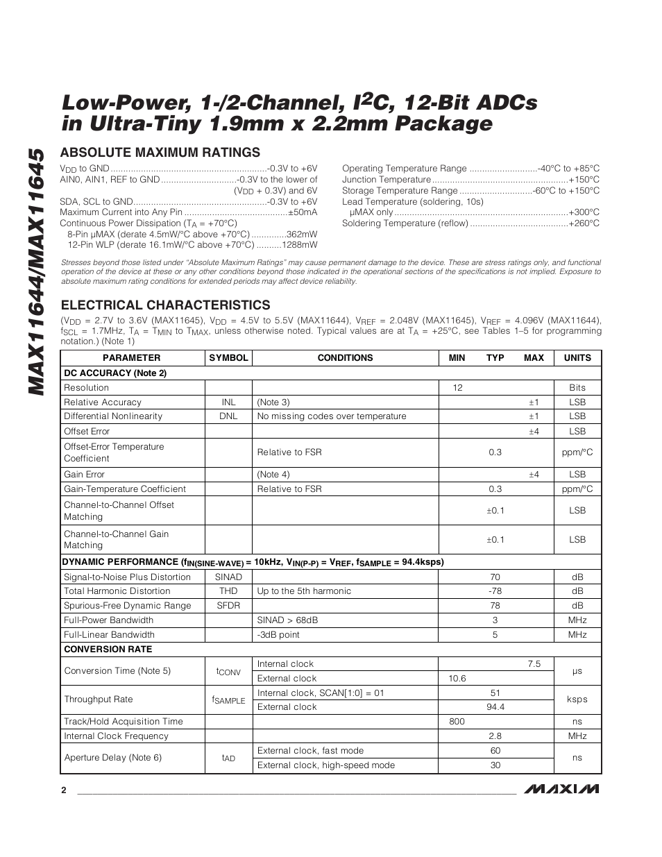 Rainbow Electronics MAX11645 User Manual | Page 2 / 22