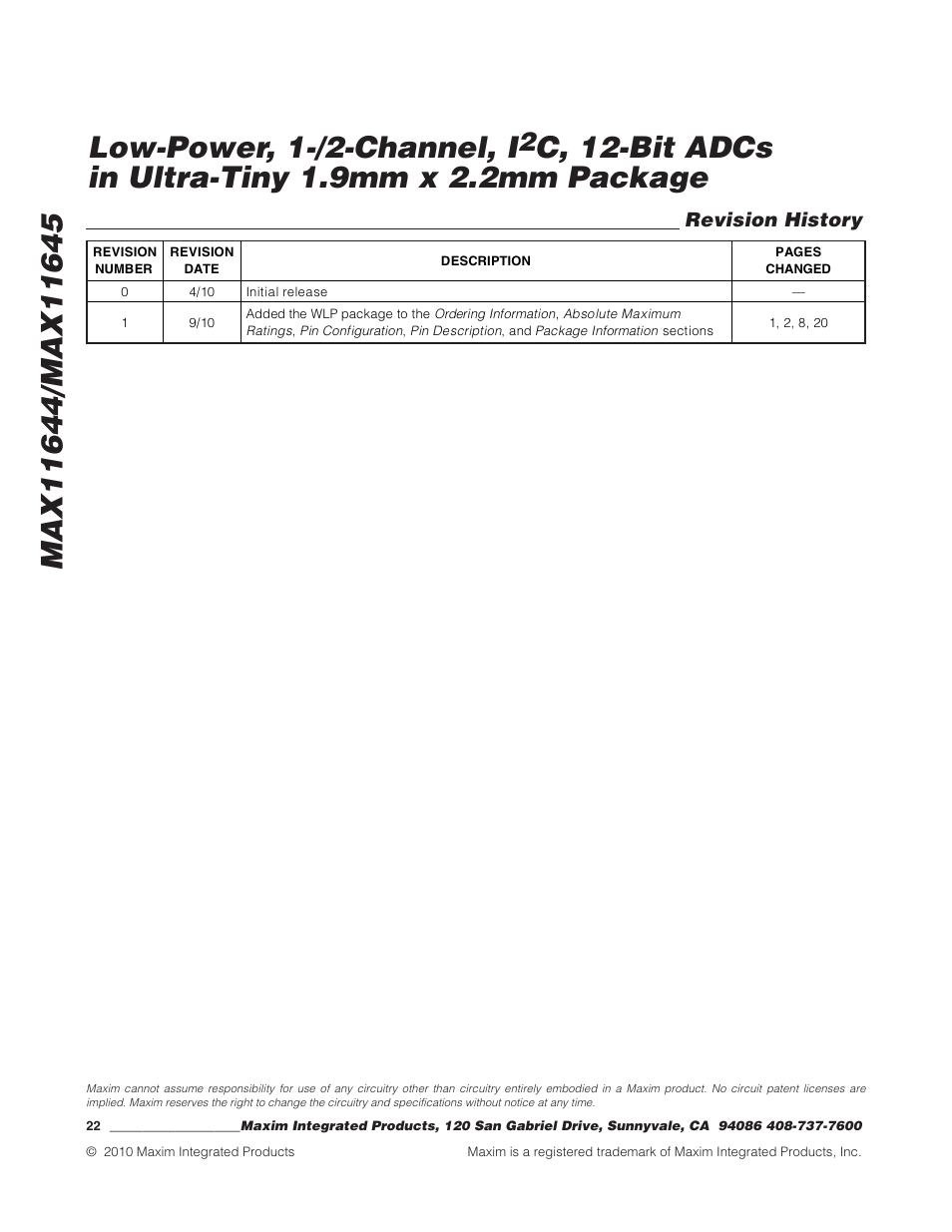 Rainbow Electronics MAX11645 User Manual | Page 22 / 22