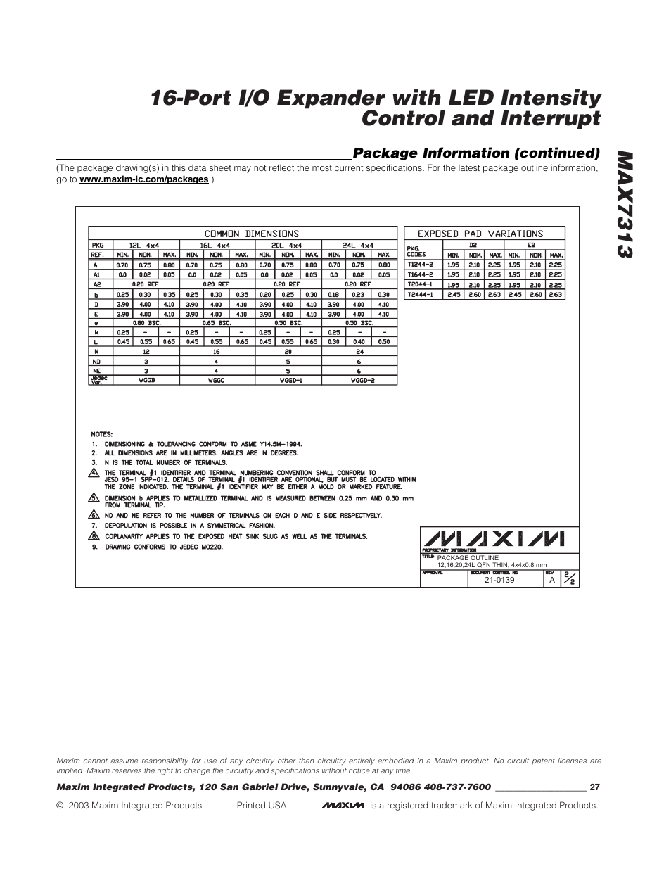 Rainbow Electronics MAX7313 User Manual | Page 27 / 27