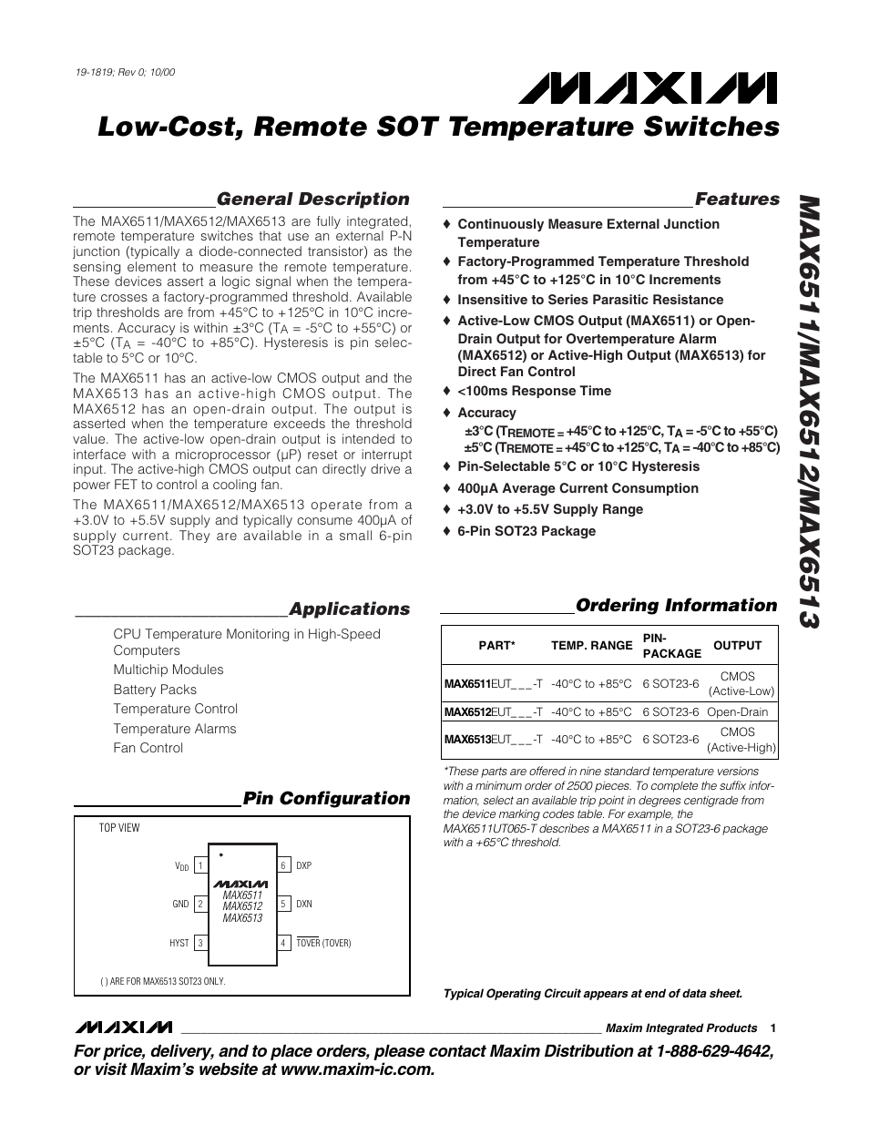 Rainbow Electronics MAX6512 User Manual | 7 pages
