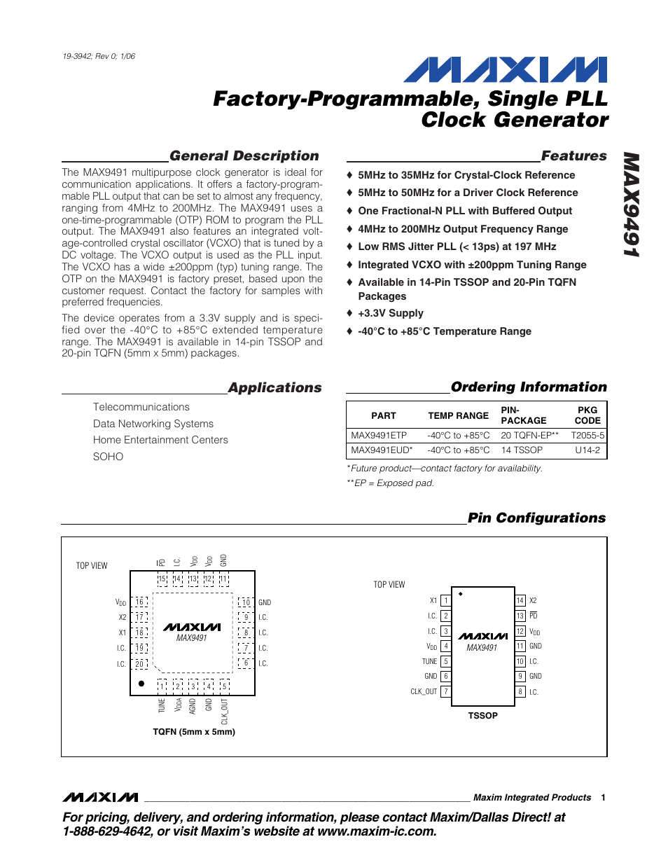 Rainbow Electronics MAX9491 User Manual | 11 pages