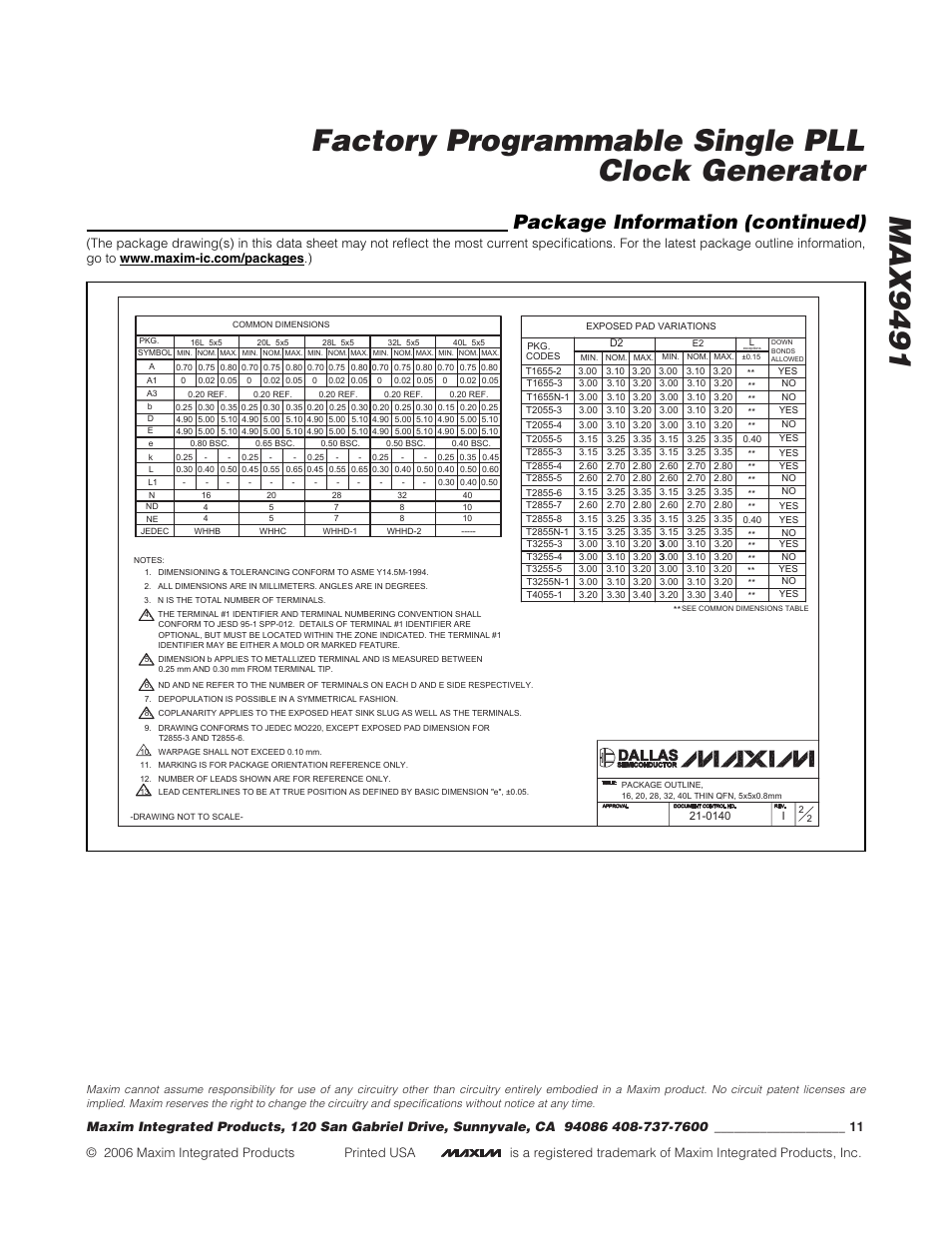 Package information (continued) | Rainbow Electronics MAX9491 User Manual | Page 11 / 11